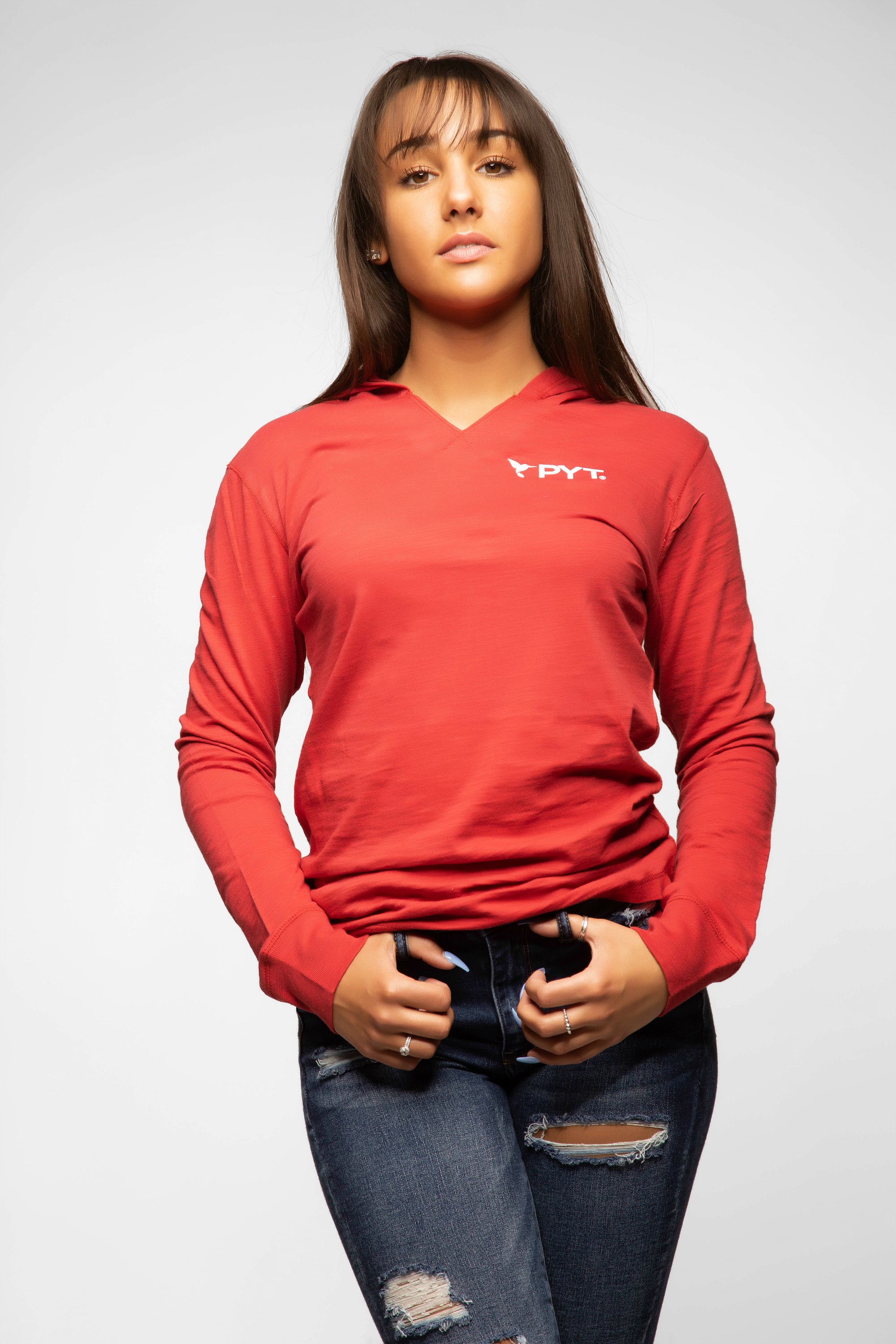 PYT® Long Sleeve V-Notch Hoodie Tee 5 Colors