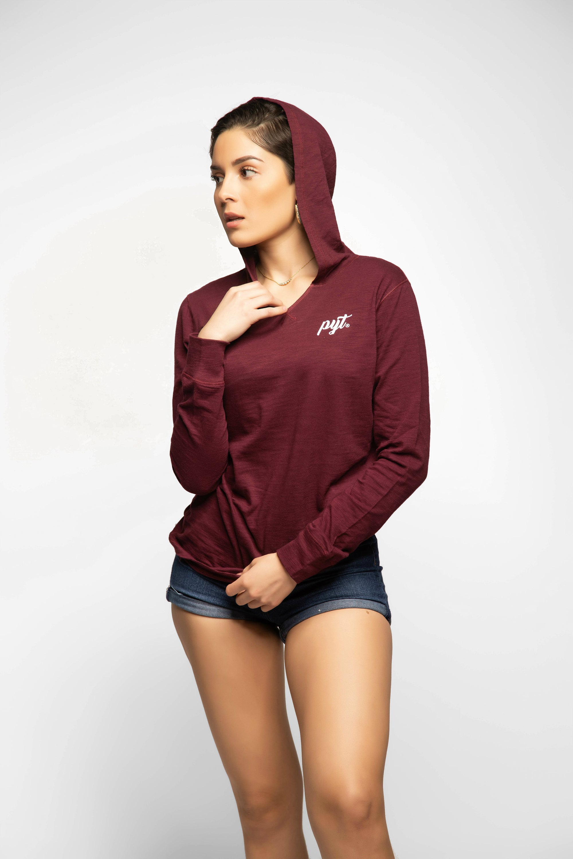 PYT® Long Sleeve V-Notch Hoodie Tee 5 Colors